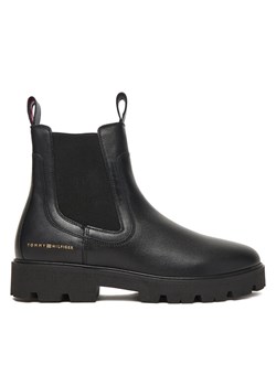 Tommy Hilfiger Sztyblety Lthr Low Chelsea FW0FW08775 Czarny ze sklepu MODIVO w kategorii Botki - zdjęcie 186541465