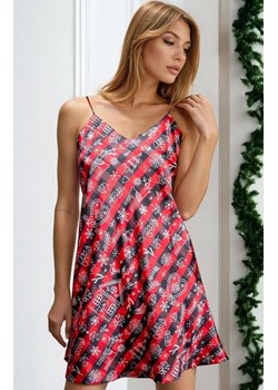 Satynowa świąteczna koszulka nocna Christmas DK-HK 012, Kolor czerwony-wzór, Rozmiar M, DKaren ze sklepu Intymna w kategorii Koszule nocne - zdjęcie 186542846