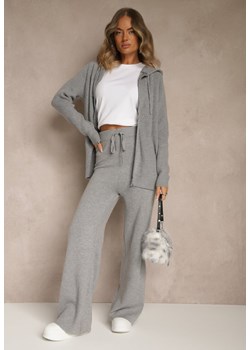 Ciemnoszary Dzianinowy Komplet Dresowy z Wełną Bluza z Kapturem i Spodnie Essana ze sklepu renee.pl w kategorii Komplety i garnitury damskie - zdjęcie 186544675