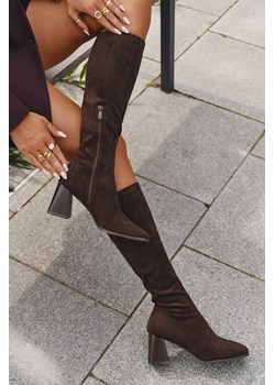 Damskie Kozaki Obcas Słupek Przeszycia Czekoladowe Celandine ze sklepu ZAZOO w kategorii Kozaki damskie - zdjęcie 186547246