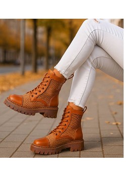 Brązowe ażurowe botki trapery na platformie / 16770 F1-1 G381/ ze sklepu Pantofelek24.pl w kategorii Workery damskie - zdjęcie 186548646