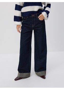 Reserved - Jeansy wide leg z podwinięciem - granatowy ze sklepu Reserved w kategorii Jeansy damskie - zdjęcie 186549955