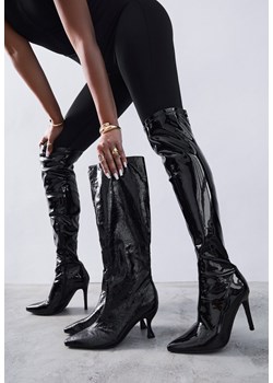 Czarne Lakierowane Kozaki Vices na Szpilce z Marszczoną Cholewką Calavelie ze sklepu renee.pl w kategorii Kozaki damskie - zdjęcie 186557378