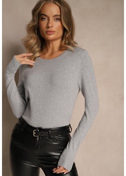 Szary Gładki Sweter w Minimalistycznym Stylu Tevra ze sklepu renee.pl w kategorii Swetry damskie - zdjęcie 186559639