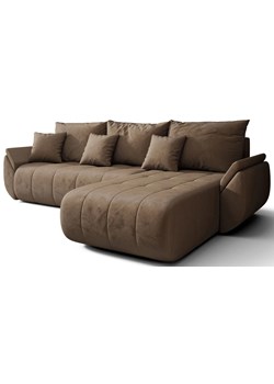 Welurowa brązowa sofa w kształcie litery L F0-T57 - id: 49278 - marki Elior - 186566525 Welurowa brązowa sofa w kształcie litery L F0-T57 ze sklepu Edinos.pl w kategorii Narożniki - zdjęcie 186566525