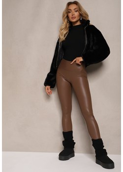 Brązowe Legginsy z Imitacji Skóry High Waist z Polarem Selabra ze sklepu renee.pl w kategorii Spodnie damskie - zdjęcie 186570919
