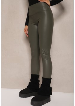 Ciemnozielone Legginsy z Imitacji Skóry High Waist z Polarem Selabra ze sklepu renee.pl w kategorii Spodnie damskie - zdjęcie 186570927