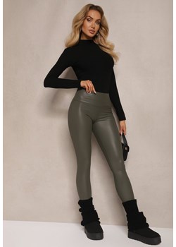 Ciemnozielone Legginsy z Imitacji Skóry High Waist z Polarem Selabra ze sklepu renee.pl w kategorii Spodnie damskie - zdjęcie 186570929