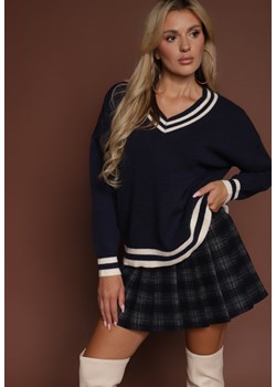 Granatowy Sweter Preppy z Dodatkiem Kaszmiru Lincire ze sklepu renee.pl w kategorii Swetry damskie - zdjęcie 186577597