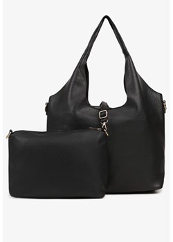 Czarna Torebka Typu Shopper z Dodatkową Saszetką i Przeszyciami Latarina ze sklepu born2be.pl w kategorii Torebki hobo - zdjęcie 186590819
