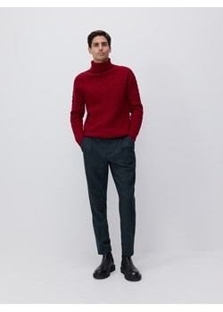 Reserved - Wełniany golf o warkoczowym splocie - czerwony ze sklepu Reserved w kategorii Swetry męskie - zdjęcie 186591138