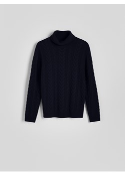 Reserved - Wełniany golf o warkoczowym splocie - granatowy ze sklepu Reserved w kategorii Swetry damskie - zdjęcie 186591145