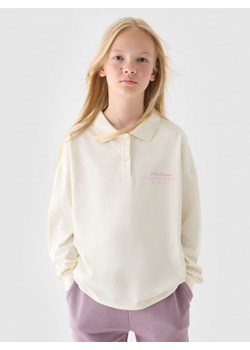 Dziewczęcy longsleeve z kołnierzykiem 4F  4FJRAW24TLONF438 - biały ze sklepu Sportstylestory.com w kategorii Bluzki dziewczęce - zdjęcie 186604916