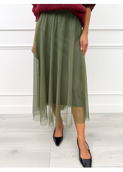 Khaki Tiulowa Spódnica Midi ze sklepu ModnaKiecka.pl w kategorii Spódnice - zdjęcie 186631116