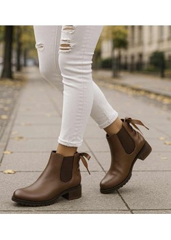 Wsuwane botki damskie khaki /D8-3 18309 T300/ ze sklepu Pantofelek24.pl w kategorii Botki - zdjęcie 186632897