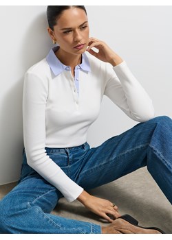 Mohito - Longsleeve z kołnierzykiem polo - biały ze sklepu Mohito w kategorii Bluzki damskie - zdjęcie 186634385