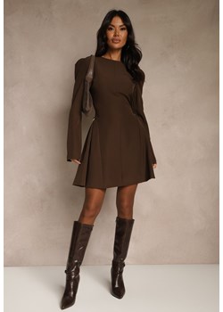Brązowa Sukienka o Rozkloszowanym Kroju z Ozdobą z Boku Eleslia ze sklepu renee.pl w kategorii Sukienki - zdjęcie 186634606