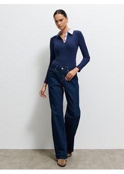 Mohito - Granatowy longsleeve z kołnierzykiem polo - granatowy ze sklepu Mohito w kategorii Bluzki damskie - zdjęcie 186637708