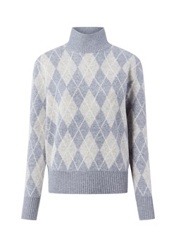 Marie Lund Damski sweter z wełny merynosów Kobiety Wełna merino jasny szary w kratkę ze sklepu vangraaf w kategorii Swetry damskie - zdjęcie 186645035