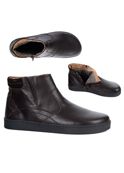 Buty męskie barefoot zimowe skórzane 756MP polskie obuwie z naturalnej skóry ocieplane brązowe ze sklepu butyolivier w kategorii Buty zimowe męskie - zdjęcie 186646735