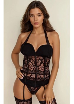 Czarny koronkowy gorset damski i stringi Kalisa LC 90586, Kolor czarny, Rozmiar S/M, LivCo Corsetti Fashion ze sklepu Intymna w kategorii Gorsety - zdjęcie 186648855