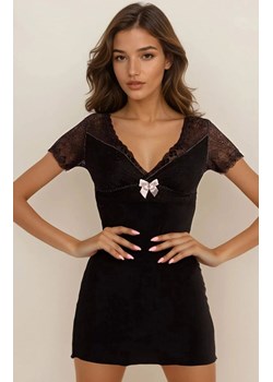 Czarna koszulka damska i stringi Moonceta LC 99207, Kolor czarny, Rozmiar S/M, LivCo Corsetti Fashion ze sklepu Intymna w kategorii Piżamy damskie - zdjęcie 186648917