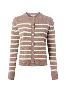 Marie Lund Damski kardigan z wełny merynosów Kobiety Wełna merino taupe w paski ze sklepu vangraaf w kategorii Swetry damskie - zdjęcie 186661277