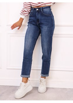 SPODNIE JEANSOWE MOM FIT Z WYSOKIM STANEM - GRANATOWE ze sklepu olika.com.pl w kategorii Jeansy damskie - zdjęcie 186669355