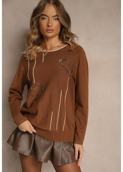 Brązowy Sweter z Cyrkoniowymi Sercami Unorevia ze sklepu renee.pl w kategorii Swetry damskie - zdjęcie 186672537