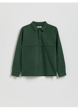 Reserved - Bawełniany longsleeve polo - ciemnozielony ze sklepu Reserved w kategorii Koszule chłopięce - zdjęcie 186673017
