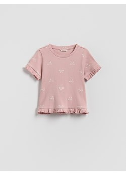 Reserved - Bawełniany t-shirt z nadrukiem - pastelowy róż ze sklepu Reserved w kategorii Bluzki dziewczęce - zdjęcie 186673046