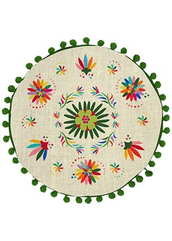 Folkifreckles Poduszka &quot;Ave Otomi&quot; w kolorze zielono-kremowym - Ø 45 cm ze sklepu Limango Polska w kategorii Poduszki dekoracyjne - zdjęcie 186676219