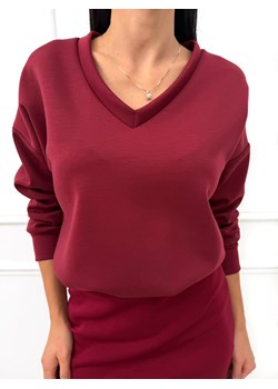 Bordowa Bluza z Dekoltem V ze sklepu ModnaKiecka.pl w kategorii Bluzy damskie - zdjęcie 186676387