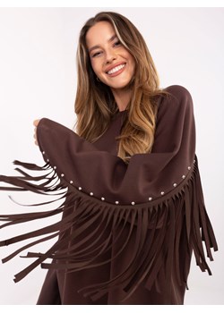 Luźna bluza damska z frędzlami brązowa (21695) ze sklepu goodlookin.pl w kategorii Bluzy damskie - zdjęcie 186681329