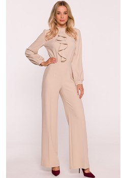 Stylove kombinezon damski z żabotem beżowy S420, Kolor beżowy, Rozmiar L, Stylove ze sklepu Primodo w kategorii Kombinezony damskie - zdjęcie 186686019