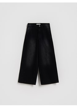 Reserved - Jeansy super wide leg z aplikacją - czarny ze sklepu Reserved w kategorii Spodnie dziewczęce - zdjęcie 186698795