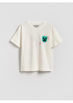 Reserved - Bawełniany t-shirt Minecraft - złamana biel ze sklepu Reserved w kategorii Bluzki dziewczęce - zdjęcie 186701449