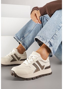 Beżowe Sneakersy na Grubej Podeszwie Zdobione Przeszyciami Lulline ze sklepu renee.pl w kategorii Buty sportowe damskie - zdjęcie 186701976
