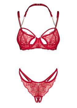 Komplet biustonosz + stringi Obsessive Matildea 2-pcs crotchless set czerwony ze sklepu kontri.pl w kategorii Komplety bielizny damskiej - zdjęcie 186724468