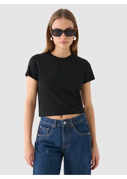 Damski t-shirt crop-top Outhorn OTHWAW24TTSHF2139 - czarny ze sklepu Sportstylestory.com w kategorii Bluzki damskie - zdjęcie 186737817
