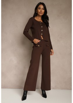 Brązowy Elegancki Komplet z Dzianiny z Wiskozą Kardigan i Spodnie Delinavea - id: 3196-3196-54-BROWN - marki Renee - 186741829 Brązowy Elegancki Komplet z Dzianiny z Wiskozą Kardigan i Spodnie Delinavea ze sklepu renee.pl w kategorii Komplety i garnitury damskie - zdjęcie 186741829