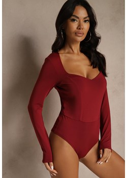 Bordowe Body z Wiskozą Ozdobione Kwadratowym Dekoltem Zalabrina ze sklepu renee.pl w kategorii Body damskie - zdjęcie 186741857