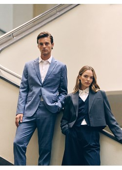Reserved - Marynarka slim fit w kratę - niebieski ze sklepu Reserved w kategorii Marynarki męskie - zdjęcie 186742777