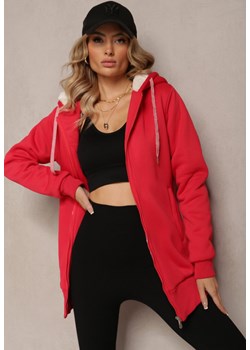 Czerwona Bluza ze Sztucznym Futerkiem i Kapturem oraz Kieszeniami Creactia ze sklepu renee.pl w kategorii Bluzy damskie - zdjęcie 186758149