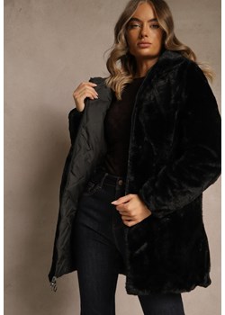 Czarna Dwustronna Kurtka z Kapturem Pikowanymi Przeszyciami i Futerkiem Rossalea ze sklepu renee.pl w kategorii Kurtki damskie - zdjęcie 186758206