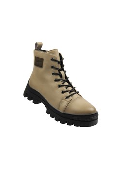 Skórzane botki damskie khaki Cambell 25-19370 ze sklepu ulubioneobuwie w kategorii Workery damskie - zdjęcie 186758277