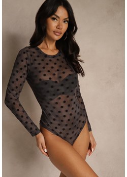Czarne Transparentne Body z Wiskozą w Kropki z Weluru Lianassa ze sklepu renee.pl w kategorii Body damskie - zdjęcie 186759325