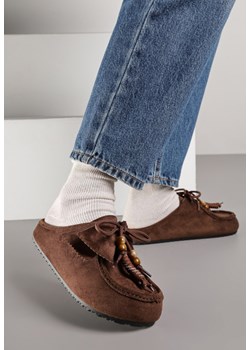Bordowe Klapki Boat Shoes z Imitacji Zamszu z Kokardą i Koralikami Lodlia ze sklepu renee.pl w kategorii Klapki damskie - zdjęcie 186763968