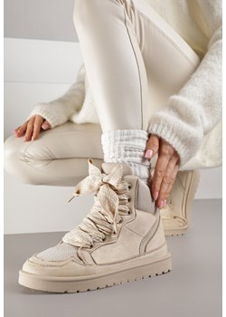 Beżowe Sneakersy Ozdobione Sznurówkami w Geometryczny Wzór Avoslia ze sklepu renee.pl w kategorii Buty sportowe damskie - zdjęcie 186764136