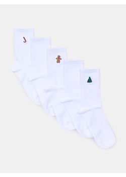 Sinsay - Prążkowane skarpetki 5 pack - biały ze sklepu Sinsay w kategorii Skarpetki męskie - zdjęcie 186775936